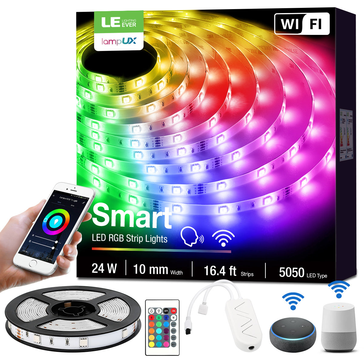 LE Alexa LED Strips Lights 5m, Alexa Voice Control, Lampux Smart WiFi Wireless APP Control, Work with Alexa & Google Home, Decoration for House, Wedding Party and More(2.4GHz Only)