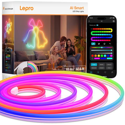 Lepro N1 AI Smart Rainbow Neon Light Strip 10M, 96 LEDs/M, Works with Alexa and Google Home, Music Sync, AI Lighting Design Assistant, IP65 LED Rope Light, MagicColor LED Lights, App & Voice Control