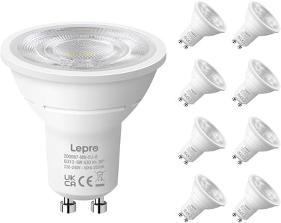 Lepro GU10 LED Bulbs, 4000K Neutral White, 630LM, 6W (80W Equivalent), 38�� Beam Angle, Energy Saving Spotlight Bulbs, Non-Dimmable, 8 Packs