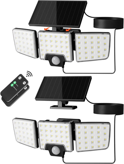 Lepro Solar Security Lights Outdoor Motion Sensor, 2 in 1 Separated and Integrated Remote Control IP65 Waterproof Solar Lights with 2 Light Modes, 3 Heads Solar Floodlight for Garden Yard