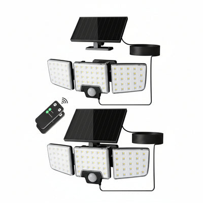 Lepro Solar Security Lights Outdoor Motion Sensor, 2 in 1 Separated and Integrated Remote Control IP65 Waterproof Solar Lights with 2 Light Modes, 3 Heads Solar Floodlight for Garden Yard