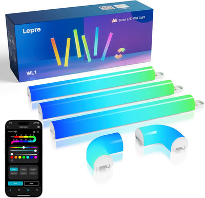 Lepro WL1 AI Smart Wall Light, Music Sync LED Light Bar, Voice Control, Segmented DIY, AI Lighting Design Assistant, for Home Decor, Gaming Setup, Work with Alexa,Google Assistant,8 Pcs with 4 Corners