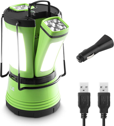 LE 3 in 1 Camping Lantern with 2 Detachable Torches, 600 Lumen, Camping Light Rechargeable or Battery Operated