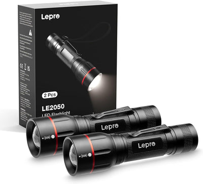 Lepro LED Torch with Clip, LE2050 Super Bright Flashlight, 5 Modes, Zoomable, Waterproof, Handheld, Lightweight
