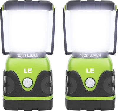 LE Camping Lantern, 1000 Lumen Camping Lights Battery Powered, Dimmable Warm to Cool White Modes, Tent Lights with Long Battery Life, Camping Accessories for Outdoors and Emergency, Pack of 2
