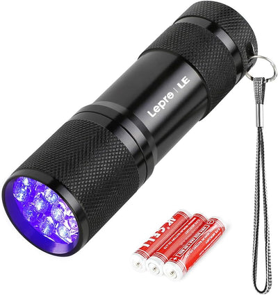 Lepro LE UV Torch, 9 LED 395nm Ultraviolet Flashlight, Blacklight Detector for Pet Urine, Stain, Bed Bugs and More, 3 AAA Batteries Included