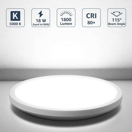 Lepro 2 Pack of Bathroom Lights, 18W 1800lm LED Ceiling Light, Waterproof IP44, 2.6cm Ultra-Thin, 5000K, Round, Flush Ceiling Lighting for Bathroom, Kitchen, Bedroom, Hallway, Utility Room, Ø22cm