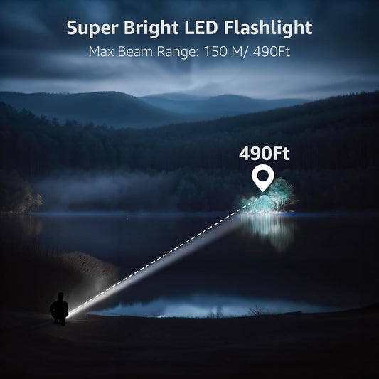 Lepro LED Torch Rechargeable, Super Bright Adjustable Focus Flashlight, 5 Modes, IPX4 Waterproof, Long Battery Life Small Pocket Torch for for Camping, Hiking, Power Cuts, Dog Walking