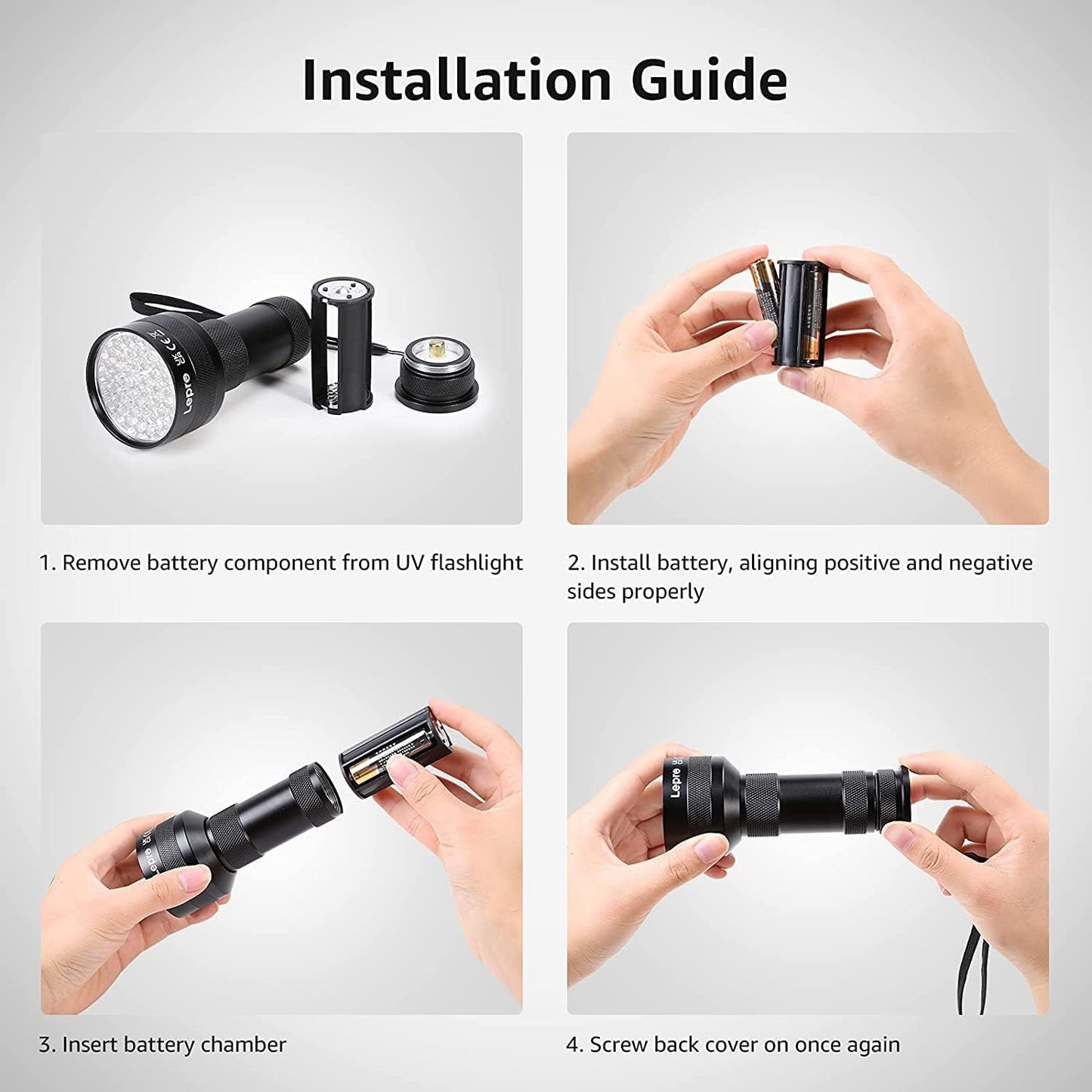 Lepro 51 LED UV Light Torch, 395nm Ultraviolet Flashlight, Blacklight Detector for Pet Urine, Stain, Bed Bugs, Banknote and More