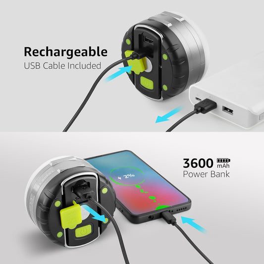 LE Rechargeable Camping Light, Tent Light for Camping Hanging, Dimmable 5 Modes, Magnetic Camp Lantern for Tents, Portable Small Camp Accessories, Emergency Lighting for Power Cuts, USB C Cable