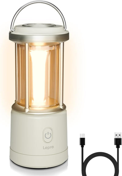Lepro White Camping Lantern, 2000 Lumen Camping Light Reachargeable or AA Battery Powered, Dimmable 5 Modes, Warm White & Cool Light, Rechargeable Lantern for Power Cuts, Tents, Fishing, Storm, Emergency