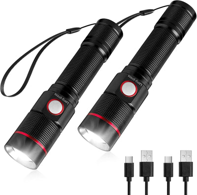 Lepro Rechargeable Torch, 2 Pack Super Bright LED Flashlight, 150m Beam, Long Battery Life, IPX4 Waterproof, 5 Modes, Adjustable Focus