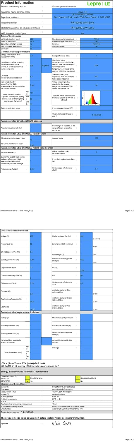 Lepro E27 Screw Bulbs 60W Equivalent, Warm White 2700K E27 LED Bulbs, 8.5W 806lm Edison Screw ES LED Light Bulb, Energy Saving E27 Bulbs for Lamp, Non-dimmable, Pack of 12