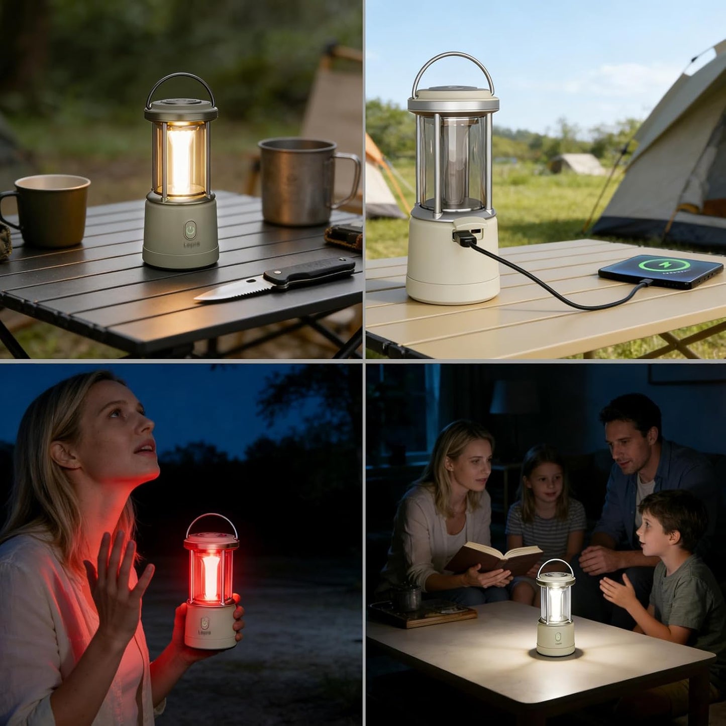 Lepro White Camping Lantern, 2000 Lumen Camping Light Reachargeable or AA Battery Powered, Dimmable 5 Modes, Warm White & Cool Light, Rechargeable Lantern for Power Cuts, Tents, Fishing, Storm, Emergency