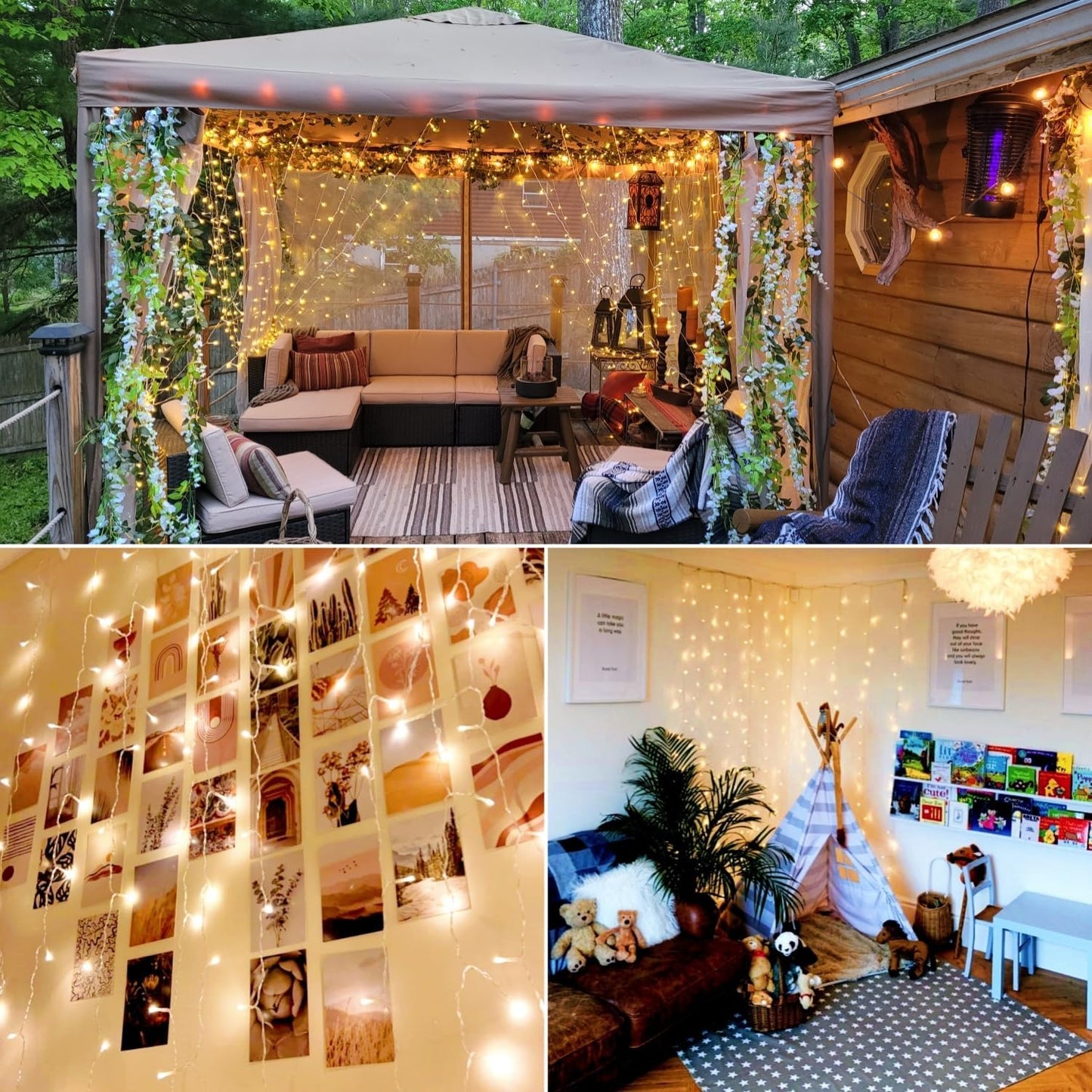 LE Curtain Lights Battery Powered, 3m x 3m 300 LED Warm White Fairy Curtain Lights, USB Powered 8 Modes Curtain Fairy Lights for Birthday Decorations, Wedding, Party, Garden, Bedroom, Remote Control