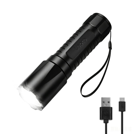 Lepro LED Torch Rechargeable, Super Bright Flashlight with 5 Modes & Memory Function, IPX4 Water Resistant, Long-Lasting, Plastic Lightweight Small Torch for Camping, Hiking, Power Cuts, Dog Walking [Energy Class A+]