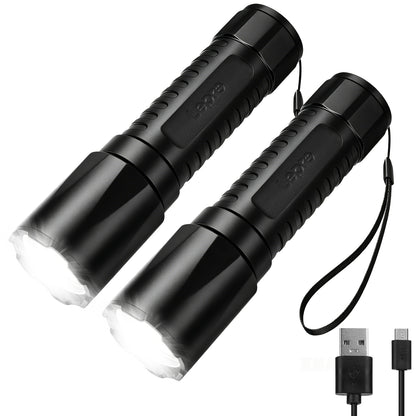 Lepro LED Torch Rechargeable, Super Bright Flashlight with 5 Modes & Memory Function, IPX4 Water Resistant, Long-Lasting, Plastic Lightweight Small Torch for Camping, Hiking, Power Cuts, Dog Walking [Energy Class A+]