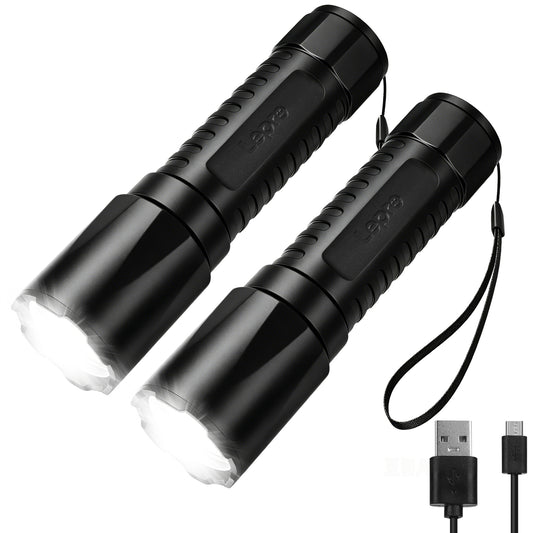 Lepro LED Torch Rechargeable, Super Bright Flashlight with 5 Modes & Memory Function, IPX4 Water Resistant, Long-Lasting, Plastic Lightweight Small Torch for Camping, Hiking, Power Cuts, Dog Walking [Energy Class A+]
