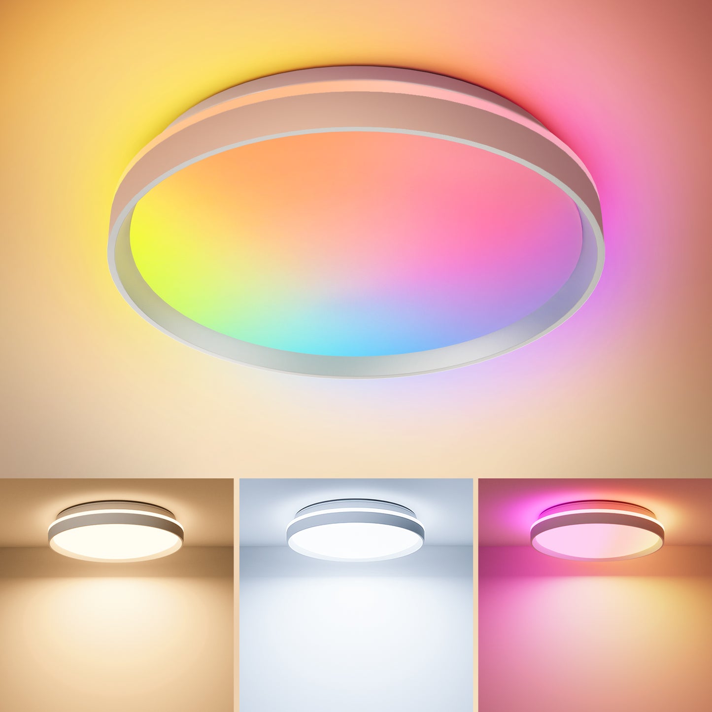 Lepro T1 AI Smart Ceiling Light 24W, Music Sync, AI Generated Lighting LLM, Voice Control, IP44 Waterproof Bathroom Light, Color Changing Ceiling Light WiFi, Work with Alexa Google Assistant, Ø29.4CM