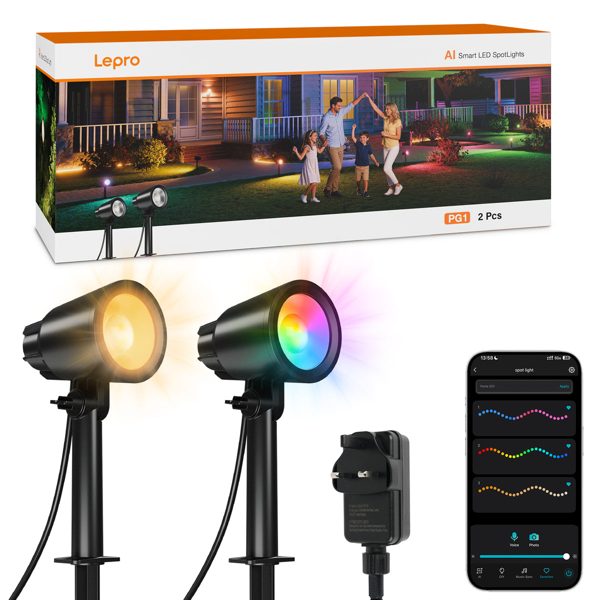 Lepro AI Smart Garden Spot Lights RGBIC, 800LM Warm & Daylight Dimmable