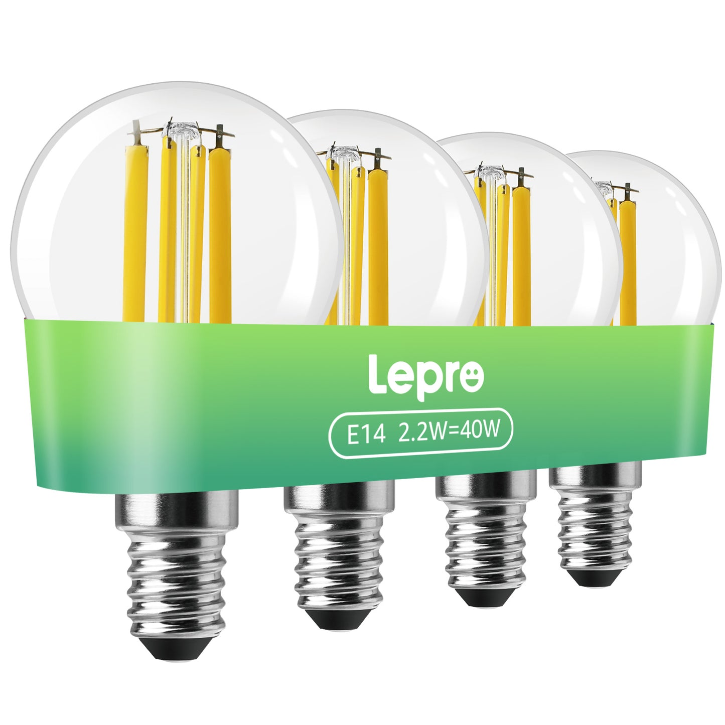 Lepro E14 LED Light Bulb A-Rated, Warm White 2700K, Ultra-efficient E14 Golf Ball Bulb P45 G45, 2.2W = 40W, 470lm, 50000H Lifespan, Small Edison Screw SES, Clear Filament, Vintage Glass[Energy Class A]