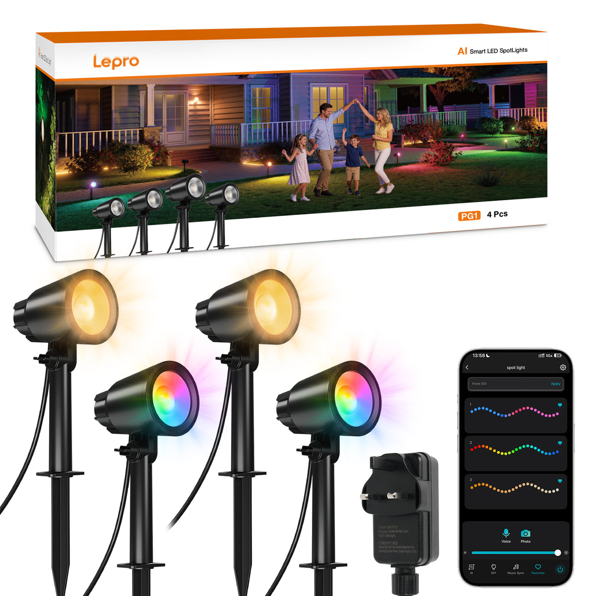 Lepro AI Smart Garden Spot Lights RGBIC, 800LM Warm & Daylight Dimmable