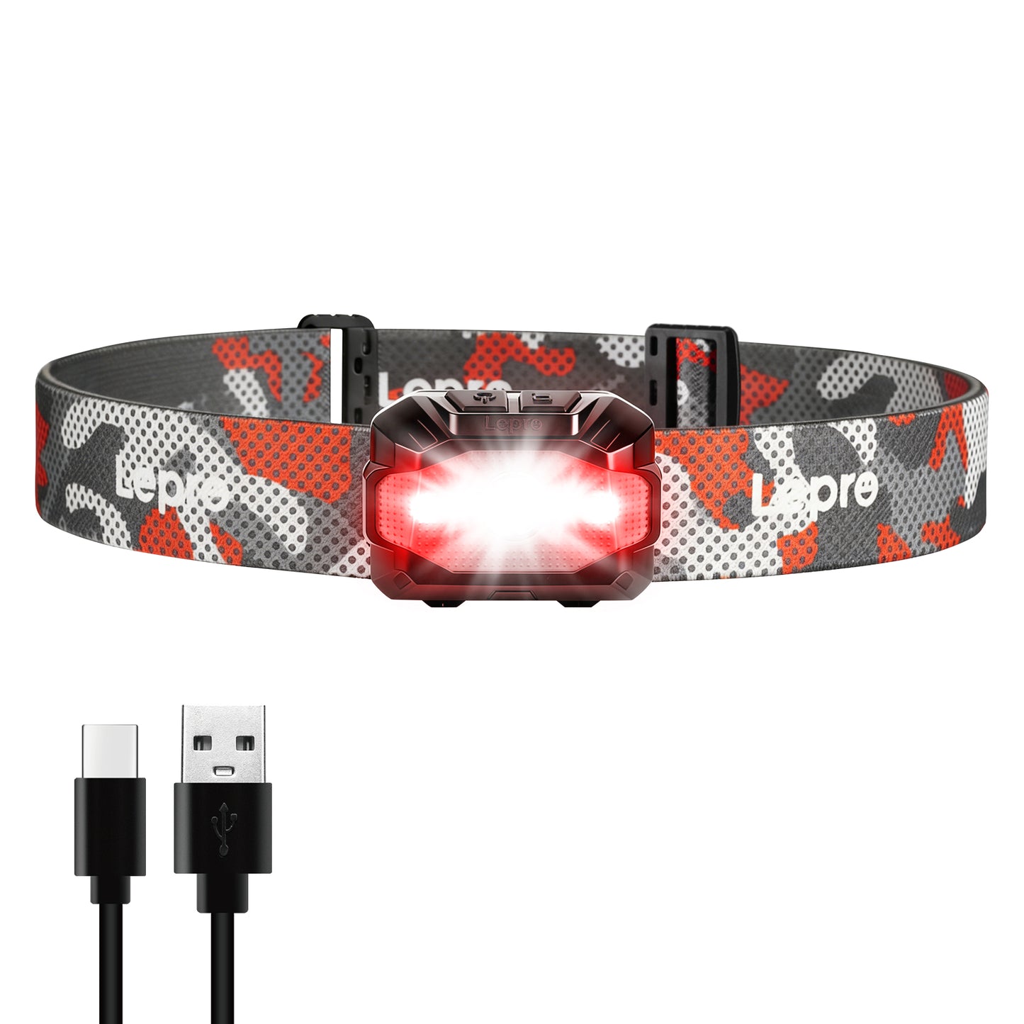 Lepro Dual Power Head Torch Rechargeable, LED Headlight with TypeC & AAA Backup, 10 Modes with Red SOS Light, Lightweight for Kids Adults, IPX4 Waterproof Head Lamp for Camping, Running, Cycling