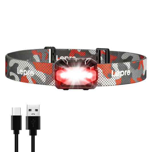 Lepro Dual Power Head Torch Rechargeable, LED Headlight with TypeC & AAA Backup, 10 Modes with Red SOS Light, Lightweight for Kids Adults, IPX4 Waterproof Head Lamp for Camping, Running, Cycling