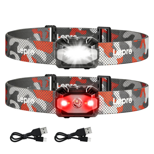 Lepro Dual Power Head Torch Rechargeable, LED Headlight with TypeC & AAA Backup, 10 Modes with Red SOS Light, Lightweight for Kids Adults, IPX4 Waterproof Head Lamp for Camping, Running, Cycling