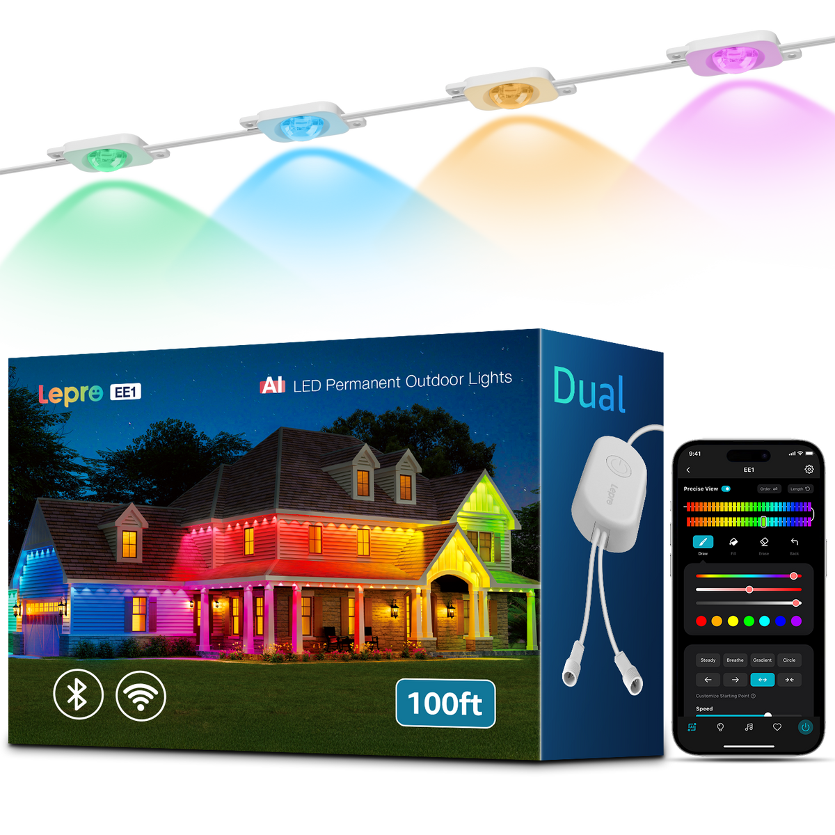 Lepro EE1 AI Permanent Outdoor Lights, Colour Changing Halloween Lights