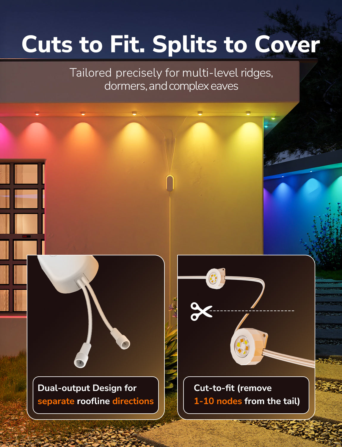 Lepro E1 Plus AI-Powered Permanent Outdoor Lights (Tunable White + RGBIC, Cuttable,  IP67 Waterproof, Works with Alexa & Google Assistant,Dual Output)