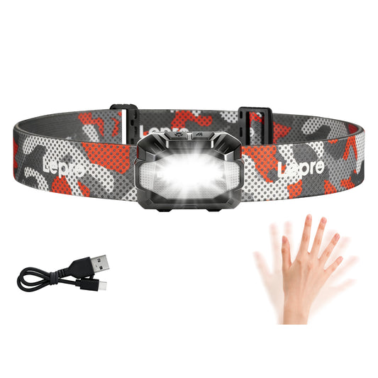 Lepro Dual Power Head Torch Rechargeable, Motion Sensor Headlamp with Type-C & AAA Batteries, 11 Modes with Red Light, Lightweight for Adults Kids, Waterproof Headlight for Camping, Running, Repairing [Energy Class A+++]
