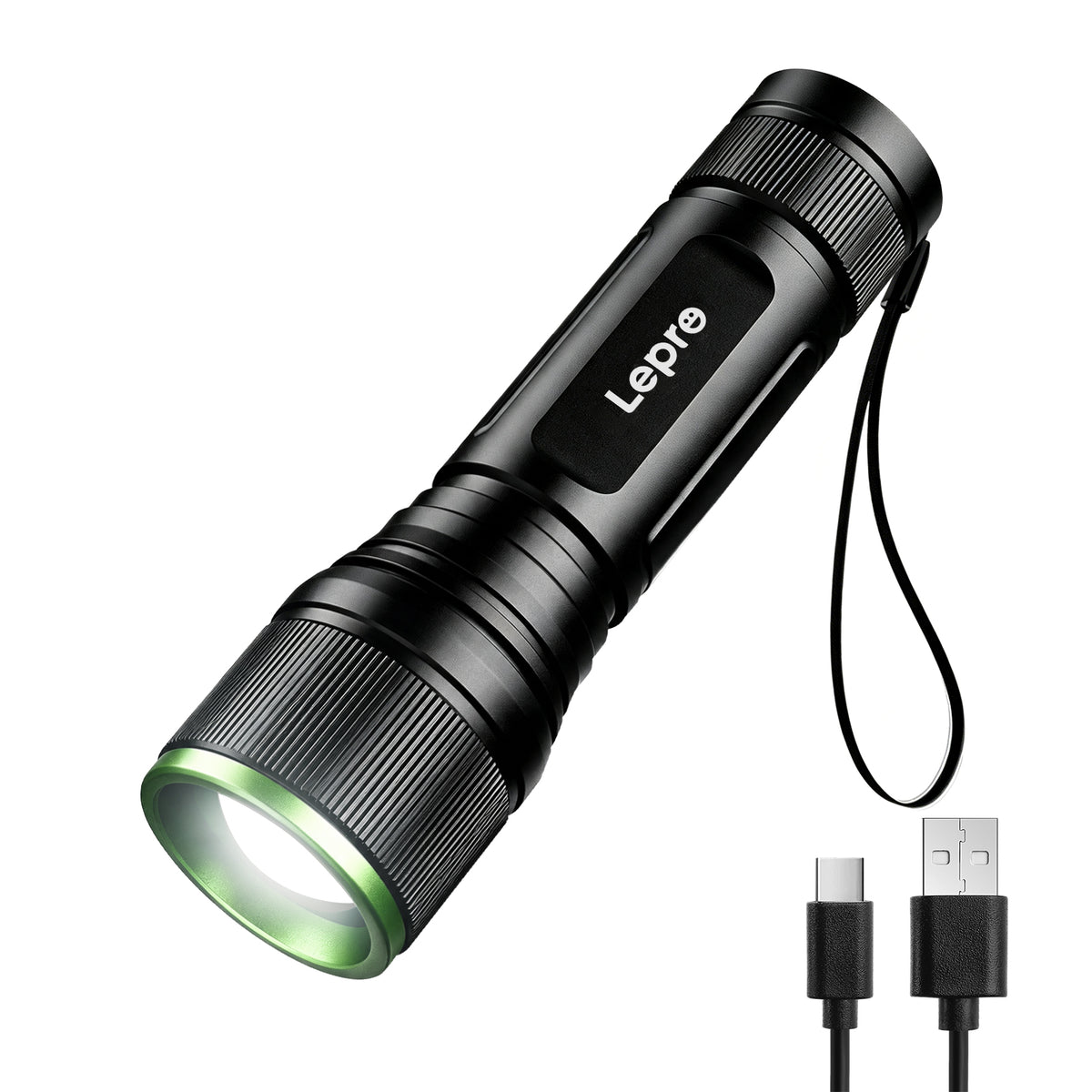 Lepro Torch Rechargeable, 500lm Bright Flashlight, Adjustable Focus [Energy Class A++]