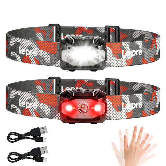 Lepro Dual Power Head Torch Rechargeable, Motion Sensor Headlamp with Type-C & AAA Batteries, 11 Modes with Red Light, Lightweight for Adults Kids, Waterproof Headlight for Camping, Running, Repairing [Energy Class A+++]