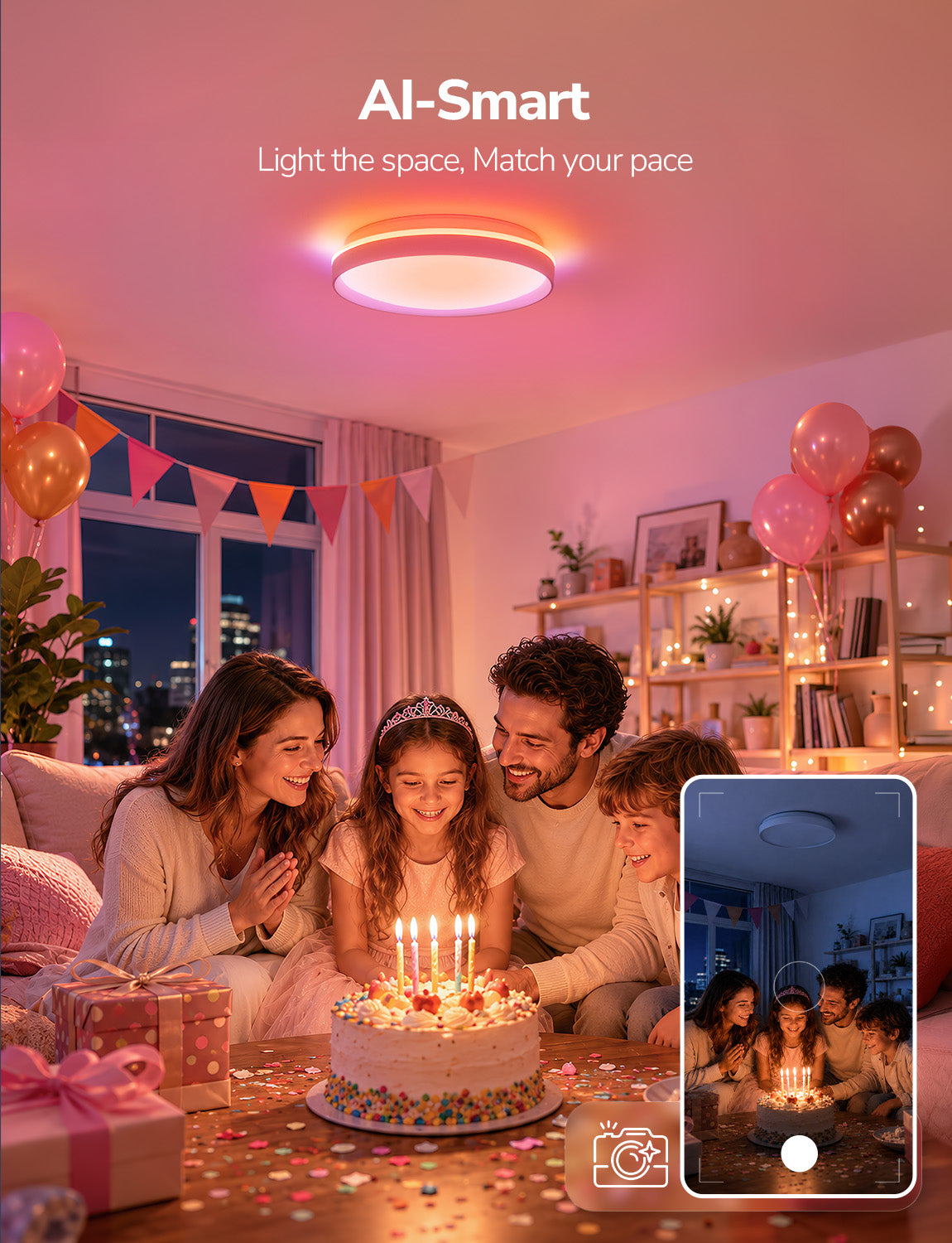 Lepro T1 AI Smart Ceiling Light 24W, Music Sync, AI Generated Lighting LLM, Voice Control, IP44 Waterproof Bathroom Light, Color Changing Ceiling Light WiFi, Work with Alexa Google Assistant, Ø29.4CM