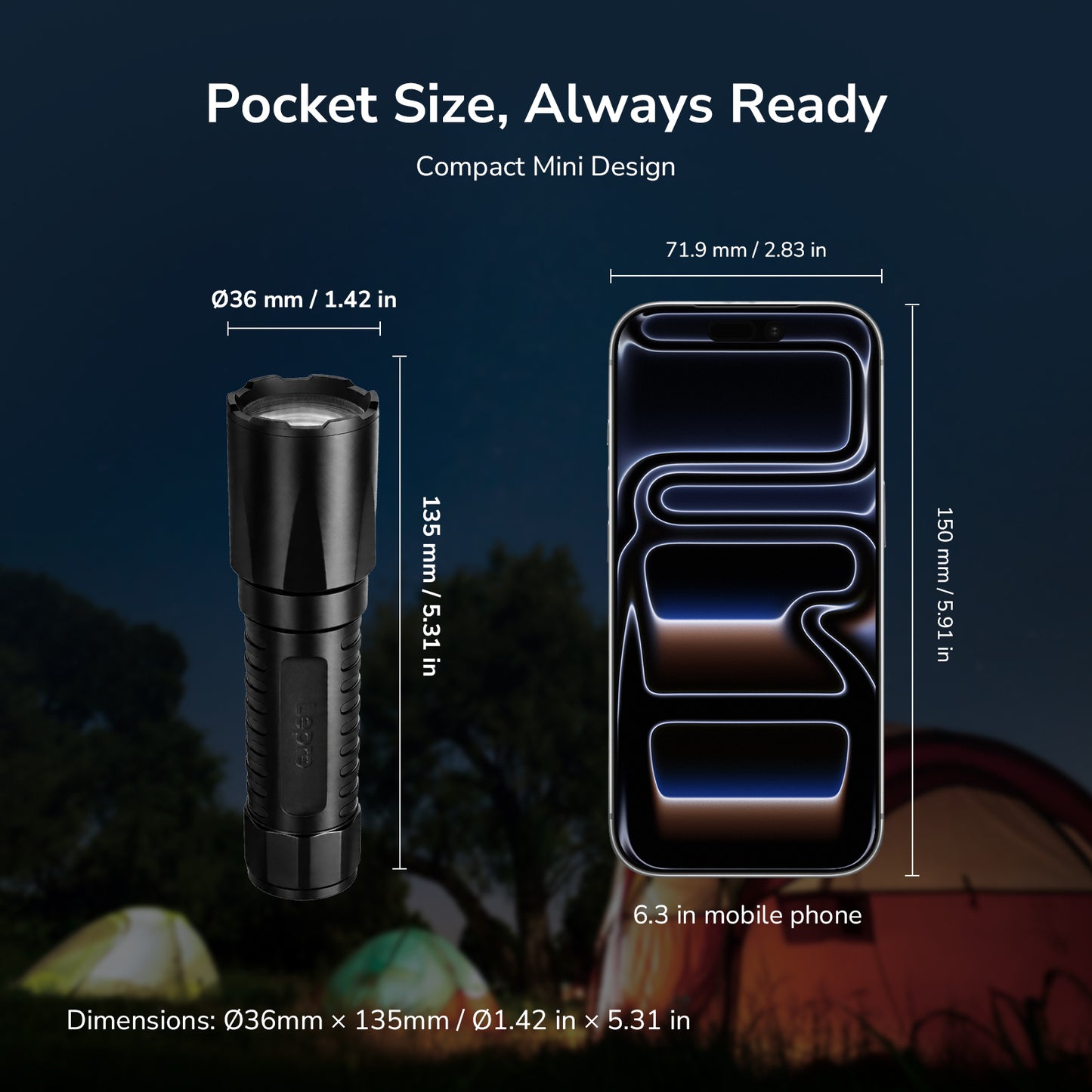 Lepro LED Torch Rechargeable, Super Bright Flashlight with 5 Modes & Memory Function, IPX4 Water Resistant, Long-Lasting, Plastic Lightweight Small Torch for Camping, Hiking, Power Cuts, Dog Walking [Energy Class A+]