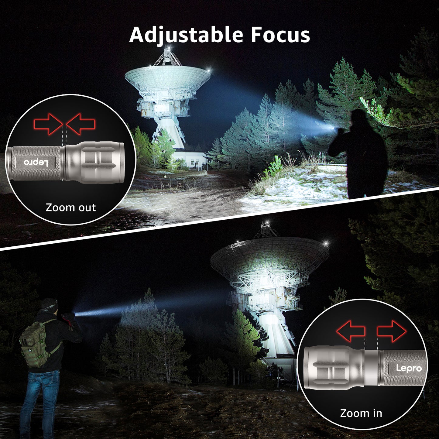 Lepro LE LED Torch Battery Powered, LE1000 Hand Camping Flashlight, 4 Packs | Adjustable Focus, Water Resistant, Lightweight Small Torches, Easy to Use, For Power Cut, Dog Walking, Gift for Kids Men Dad [Energy Class A+]