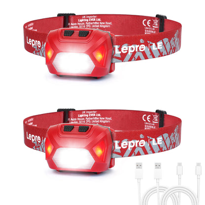 Lepro Head Torch Rechargeable, 2000L Waterproof LED Headlamp 30Hrs Runtime [Energy Class A+++]