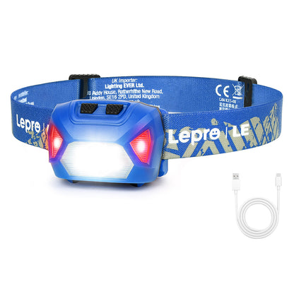 Lepro Head Torch Rechargeable, 2000L Waterproof LED Headlamp 30Hrs Runtime [Energy Class A+++]
