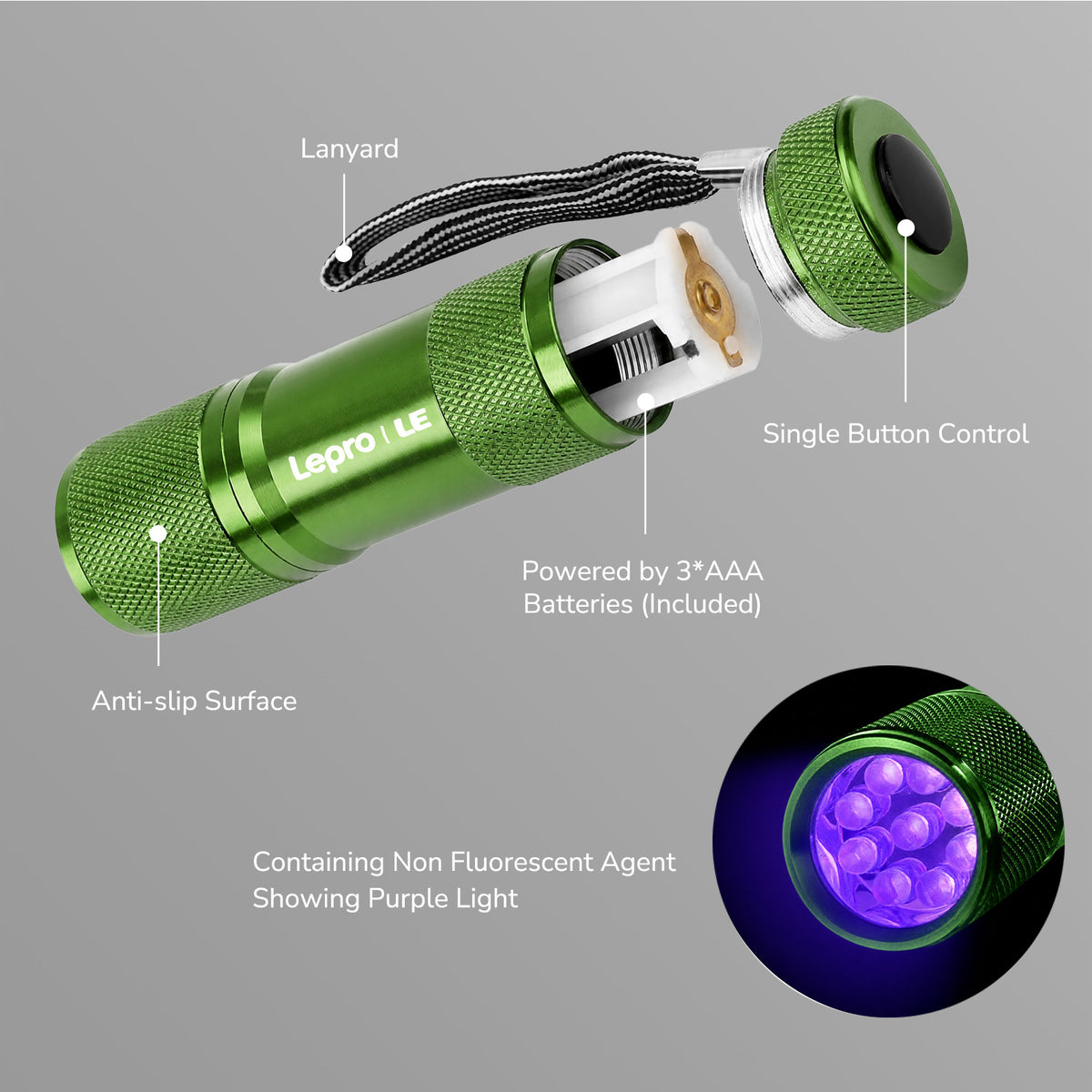 Lepro UV Torch, 9 LED 395nm Ultraviolet Flashlight, Green