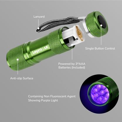 Lepro UV Torch, 9 LED 395nm Ultraviolet Flashlight, Green