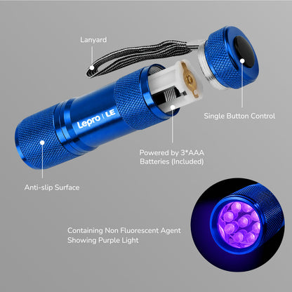 Lepro UV Torch, 9 LED 395nm Ultraviolet Flashlight, Blue