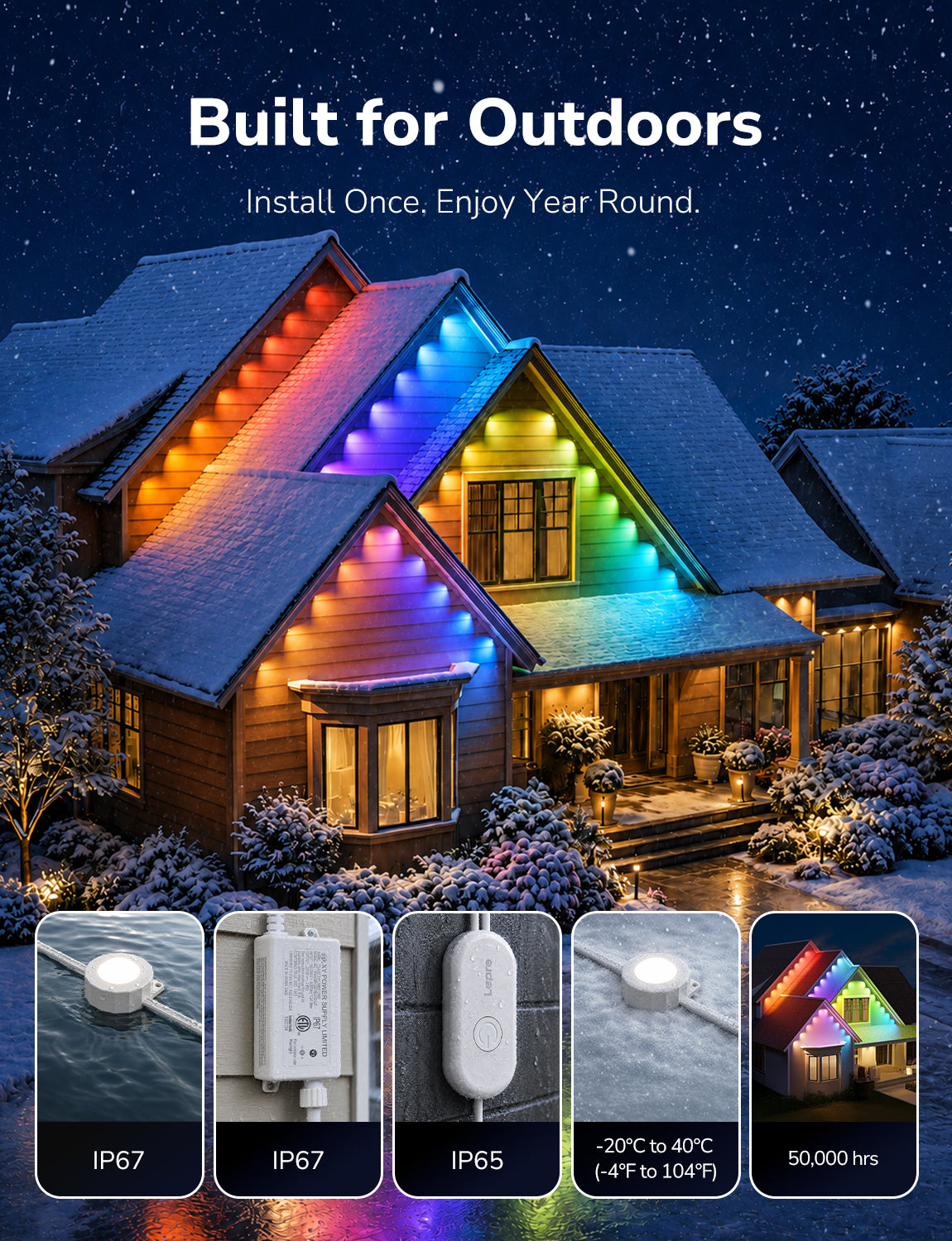 Lepro E1 Plus AI-Powered Permanent Outdoor Lights (Tunable White + RGBIC, Cuttable,  IP67 Waterproof, Works with Alexa & Google Assistant,Dual Output)