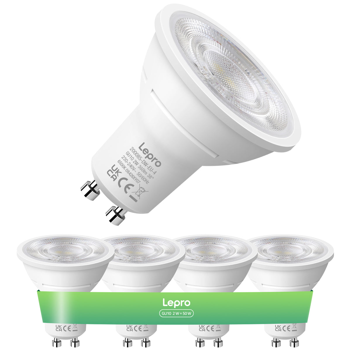 Four Package white LED GU10 2W 110V spotlight bulbs by Lepro
