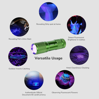 Lepro UV Torch, 9 LED 395nm Ultraviolet Flashlight, Green