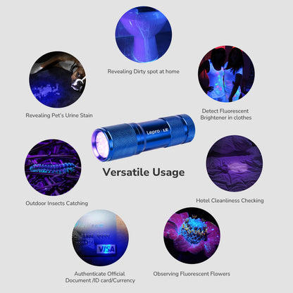 Lepro UV Torch, 9 LED 395nm Ultraviolet Flashlight, Blue