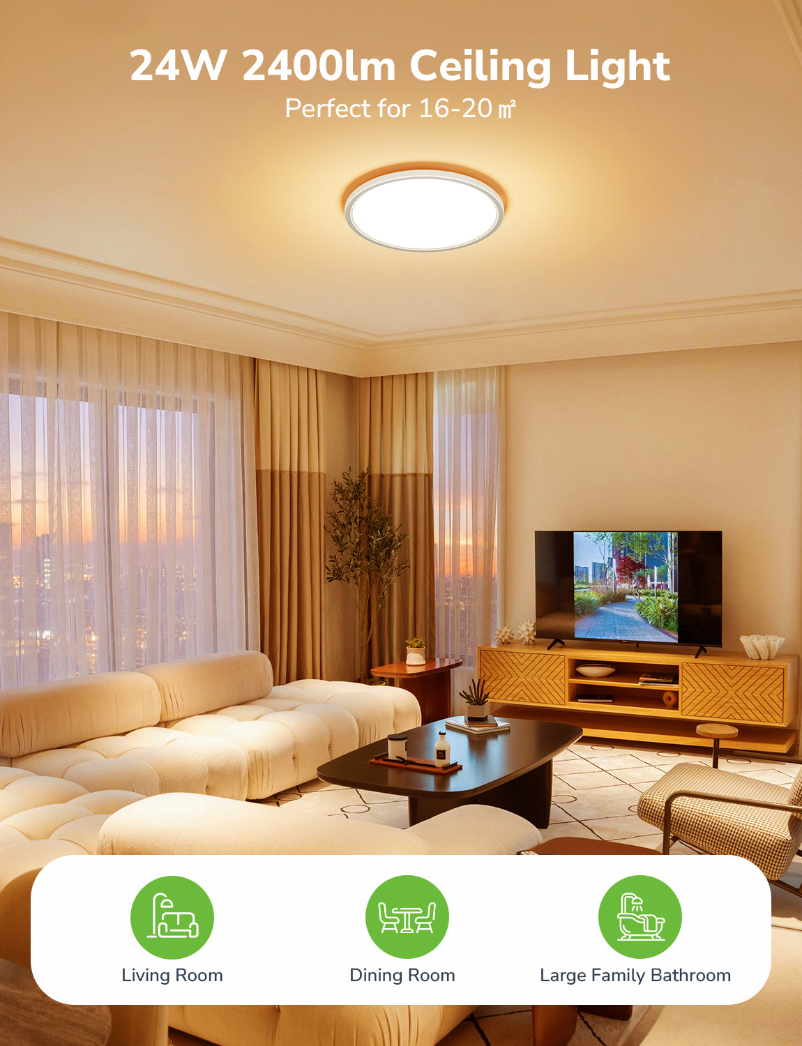 Lepro Bathroom Lights Ceiling 24W, 2400lm Warm White 3000K, Large 29cm