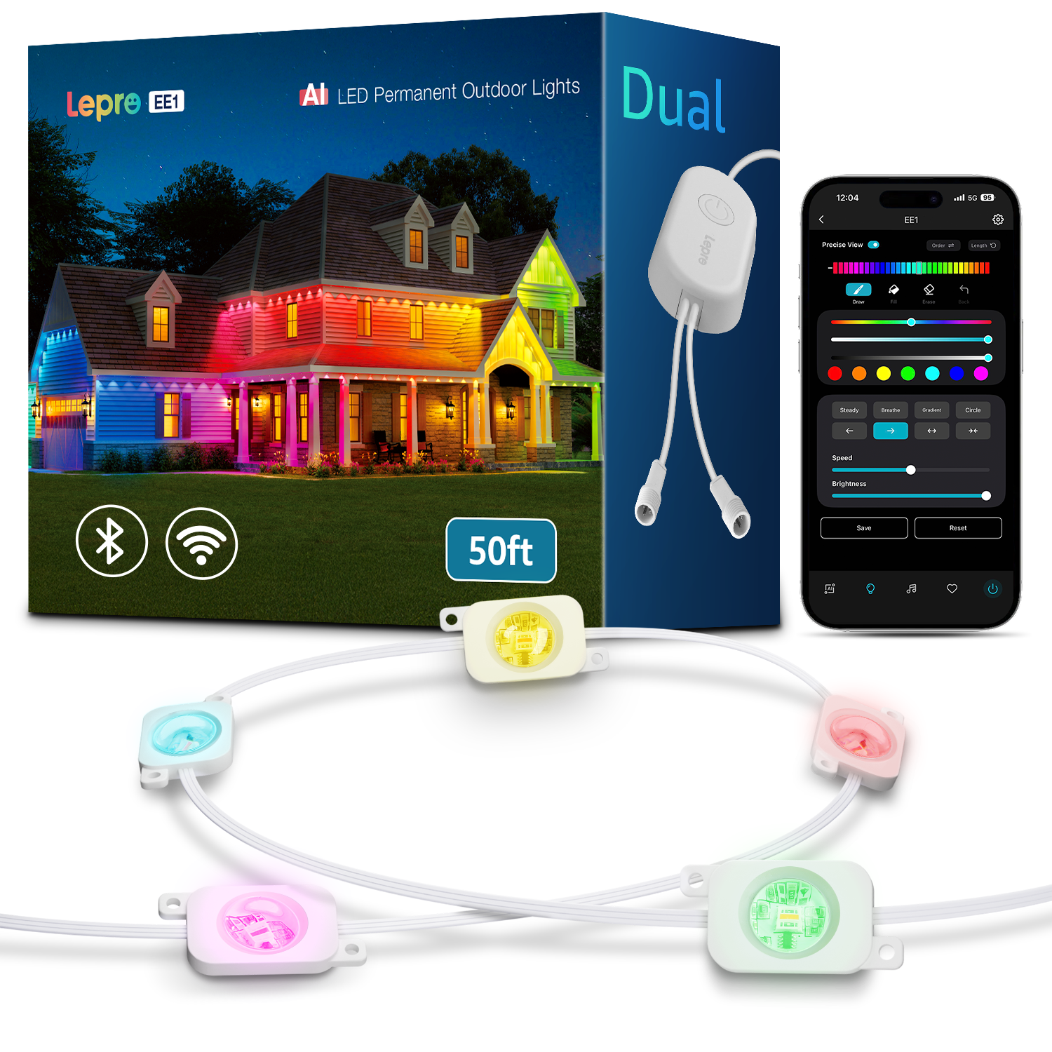 Lepro EE1 AI Permanent Outdoor Lights, Colour Changing Halloween Lights