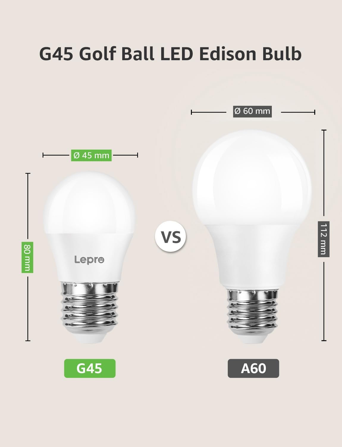 Lepro E27 Screw Bulb, Warm White 2700K E27 LED Light Bulbs, 2.5W (25W Equivalent) Energy Saving, Non Dimmable G45 Golf Ball LED Edison Bulb, 250 Lumen, Pack of 5