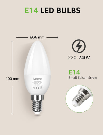 Lepro E14 LED Light Bulb, Small Edison Screw SES Candle Bulbs, 4.9W 470lm, 40W Equivalent E14 Bulb, Warm White 2700K E14 LED Bulb, Energy Saving Candle Light Bulbs, Non-dimmable, Pack of 3